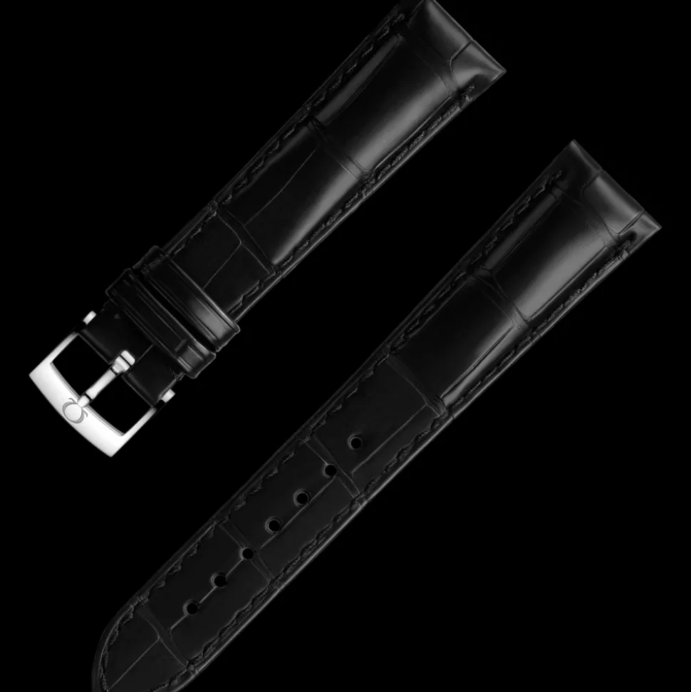 Black alligator leather strap with pin buckle