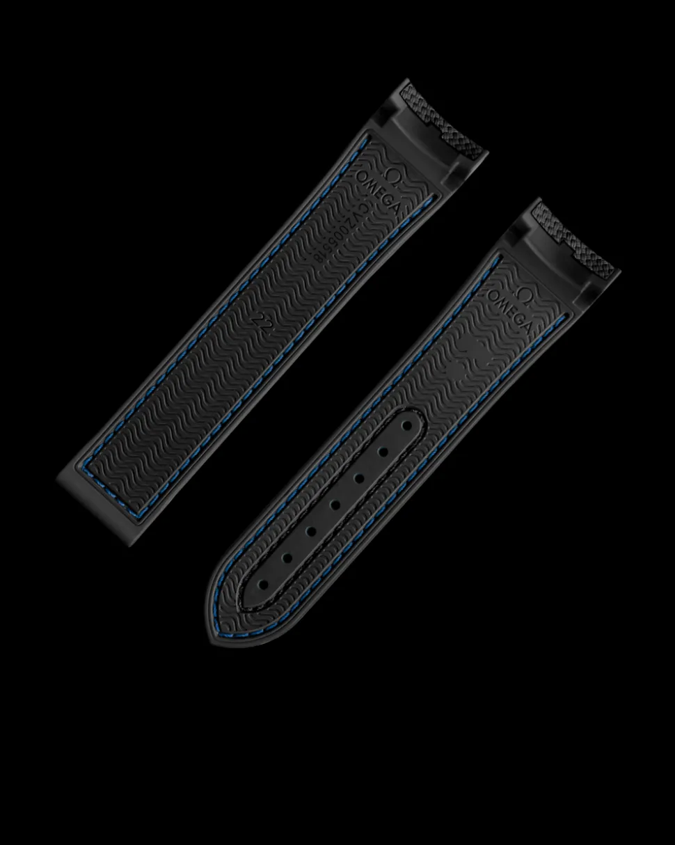 Black rubber strap with foldover clasp for the Seamaster Planet Ocean 600M