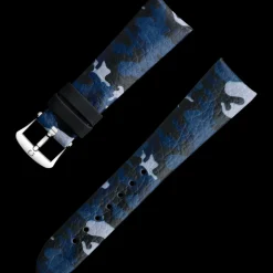 Blue camo leather strap with pin buckle