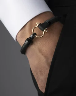 Bracelet, 18k red gold, rubber, stainless steel