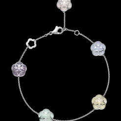 Bracelet, 18k white gold, angelite, chalcedony, jade, opale