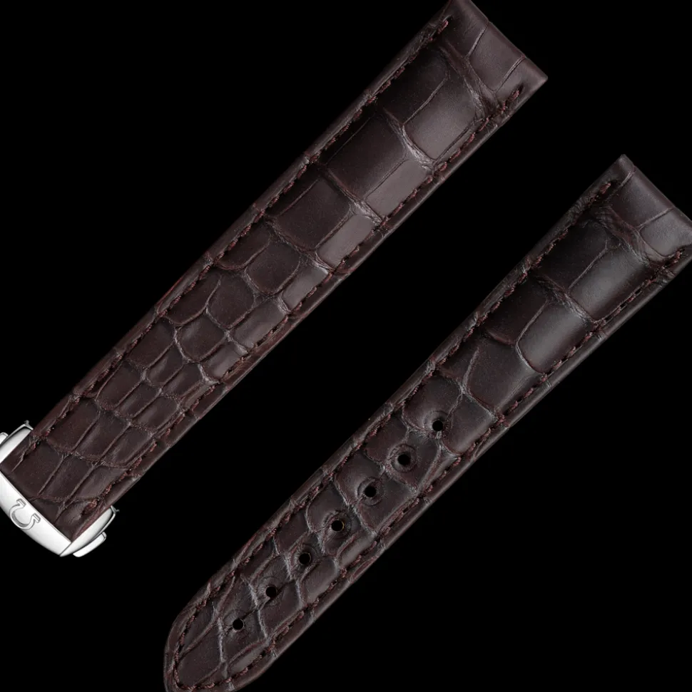 Brown alligator leather strap with foldover clasp