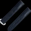 Dark blue alligator leather strap with foldover clasp