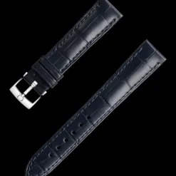 Dark blue alligator leather strap with pin buckle