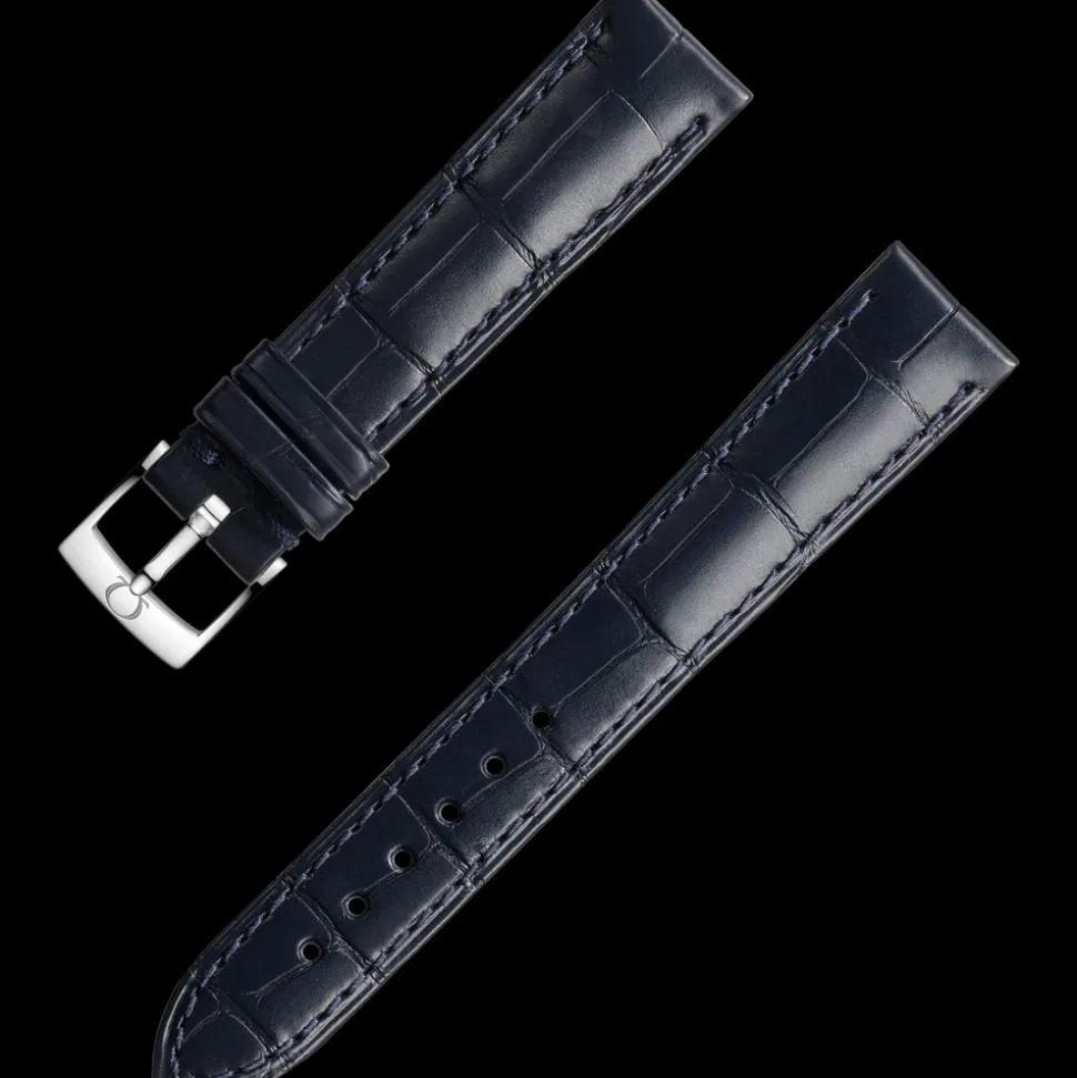 Dark blue alligator leather strap with pin buckle