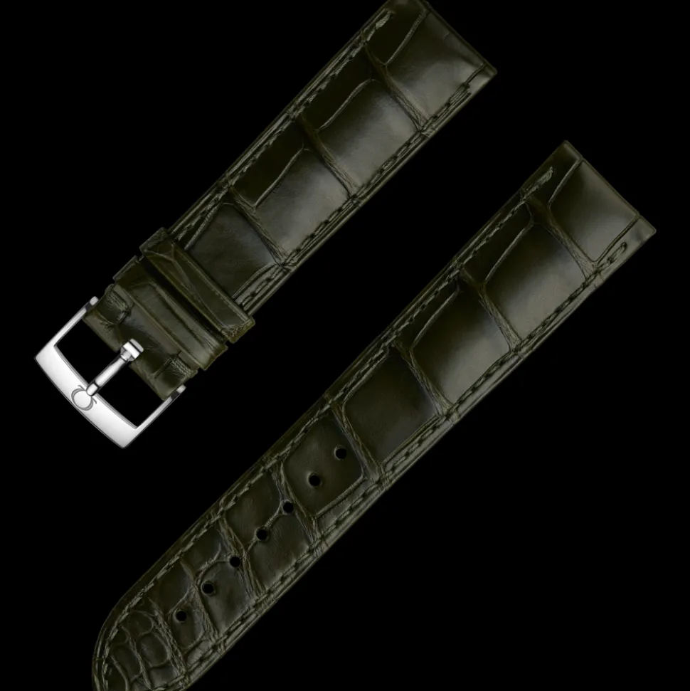 Dark green alligator leather strap with pin buckle