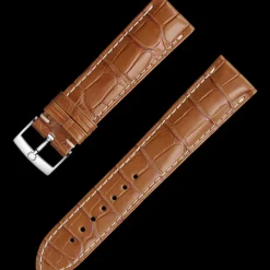 Golden brown alligator leather strap with pin buckle