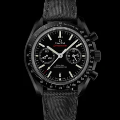 44.25 mm, black ceramic on coated nylon fabric strap with foldover clasp