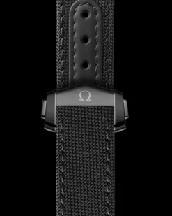 44.25 mm, black ceramic on coated nylon fabric strap with foldover clasp