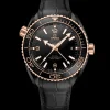45.5 mm, black ceramic on leather strap with rubber lining