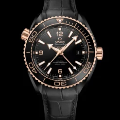 45.5 mm, black ceramic on leather strap with rubber lining