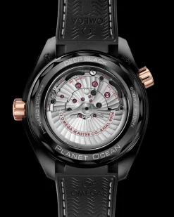 45.5 mm, black ceramic on leather strap with rubber lining