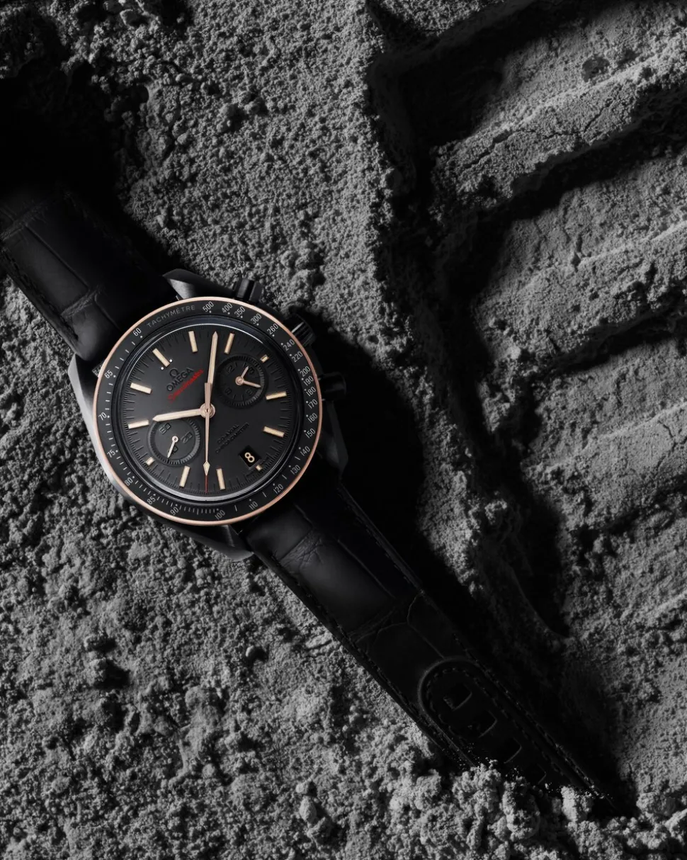 44.25 mm, black ceramic on leather strap