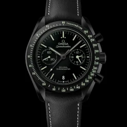 44.25 mm, black ceramic on leather strap