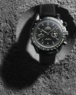 44.25 mm, black ceramic on leather strap