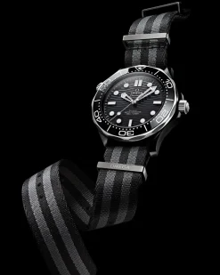 43.5 mm, black ceramic on NATO strap