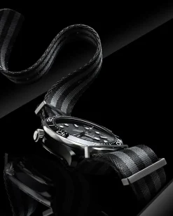 43.5 mm, black ceramic on NATO strap