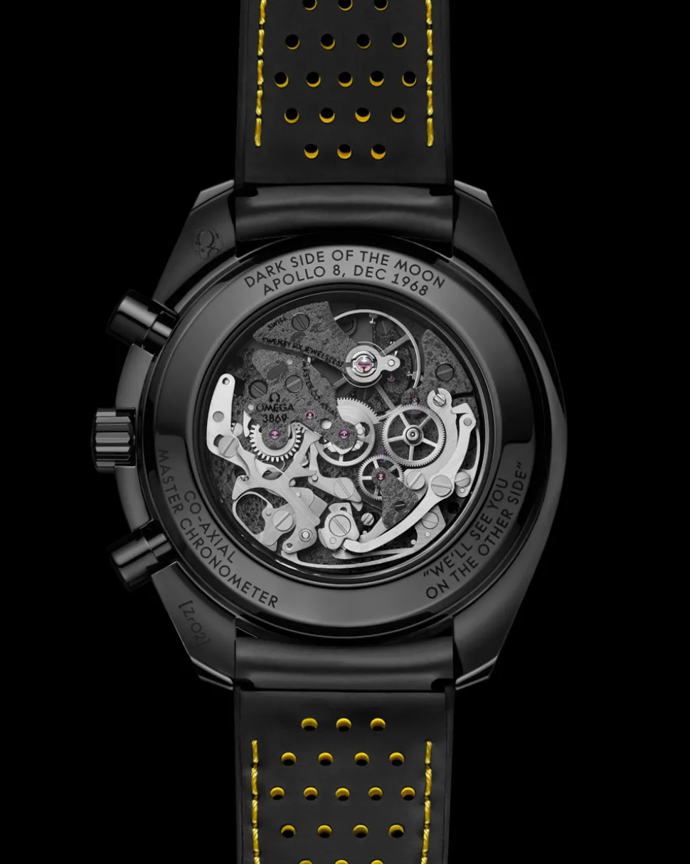 44.25 mm, black ceramic on rubber strap