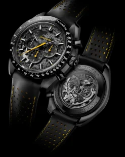 44.25 mm, black ceramic on rubber strap