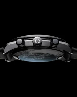 44.25 mm, black ceramic on rubber strap