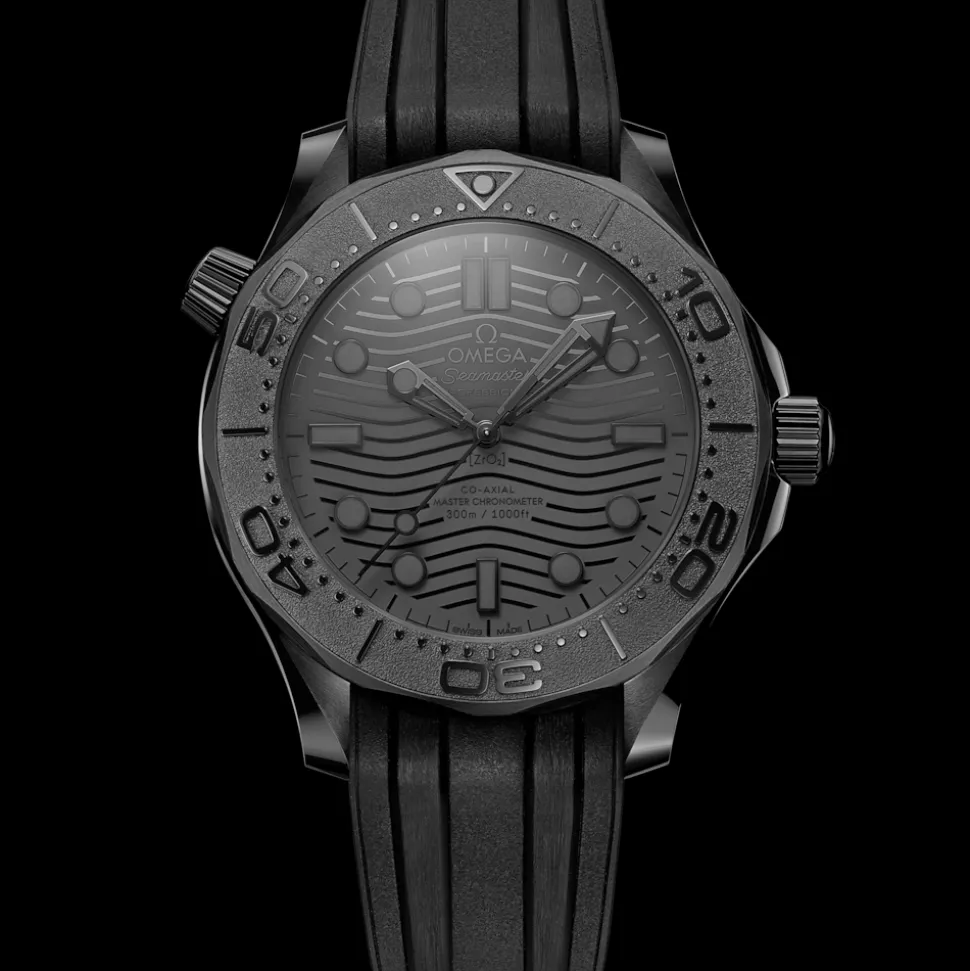 43.5 mm, black ceramic on rubber strap