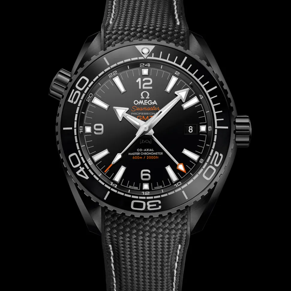 45.5 mm, black ceramic on rubber strap