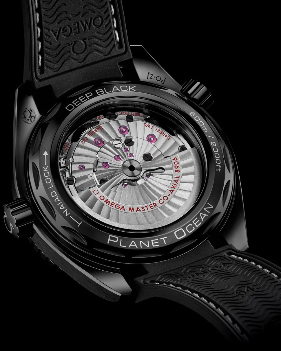 45.5 mm, black ceramic on rubber strap