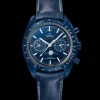 44.25 mm, blue ceramic on leather strap