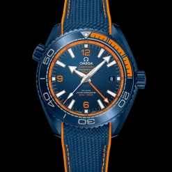 45.5 mm, blue ceramic on rubber strap