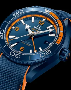 45.5 mm, blue ceramic on rubber strap