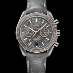 44.25 mm, grey ceramic on leather strap with foldover clasp