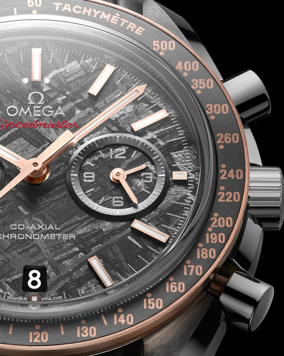 44.25 mm, grey ceramic on leather strap with foldover clasp