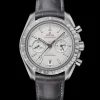 44.25 mm, grey ceramic on leather strap with foldover clasp