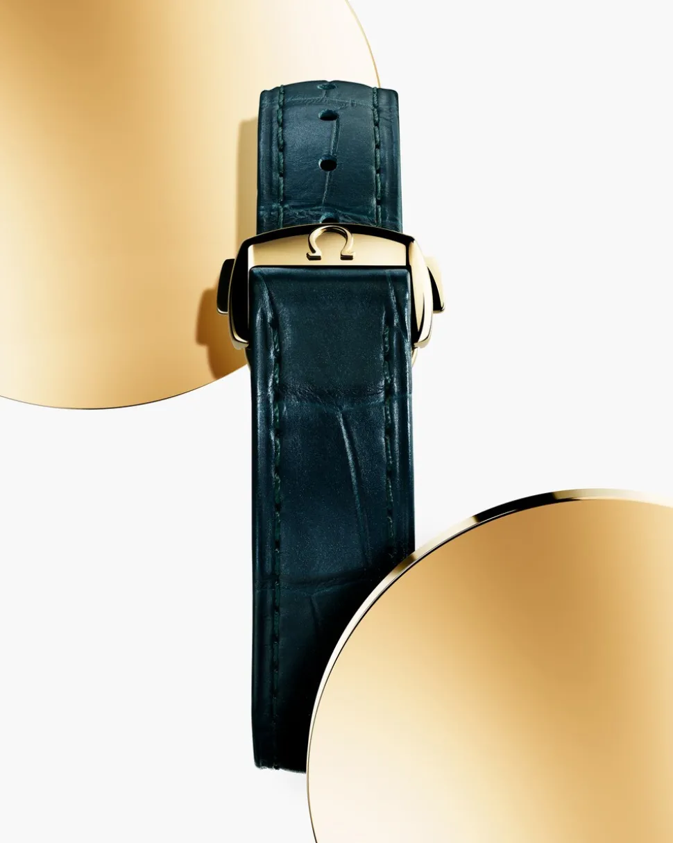 34 mm, Moonshine™ gold on leather strap