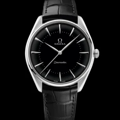 39.5 mm, platinum on leather strap