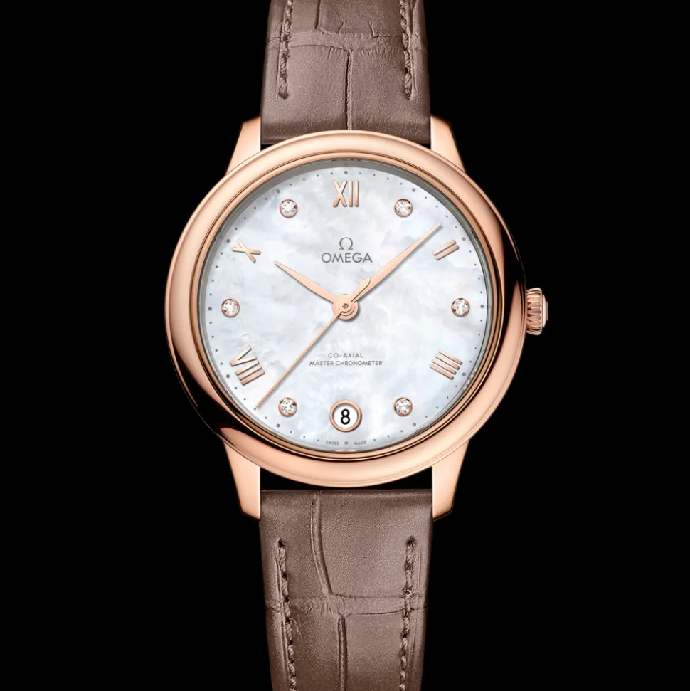 34 mm, Sedna™ gold on leather strap