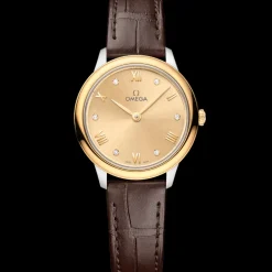 27.5 mm, steel ‑ yellow gold on leather strap