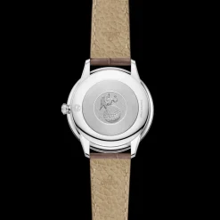 30 mm, steel on leather strap