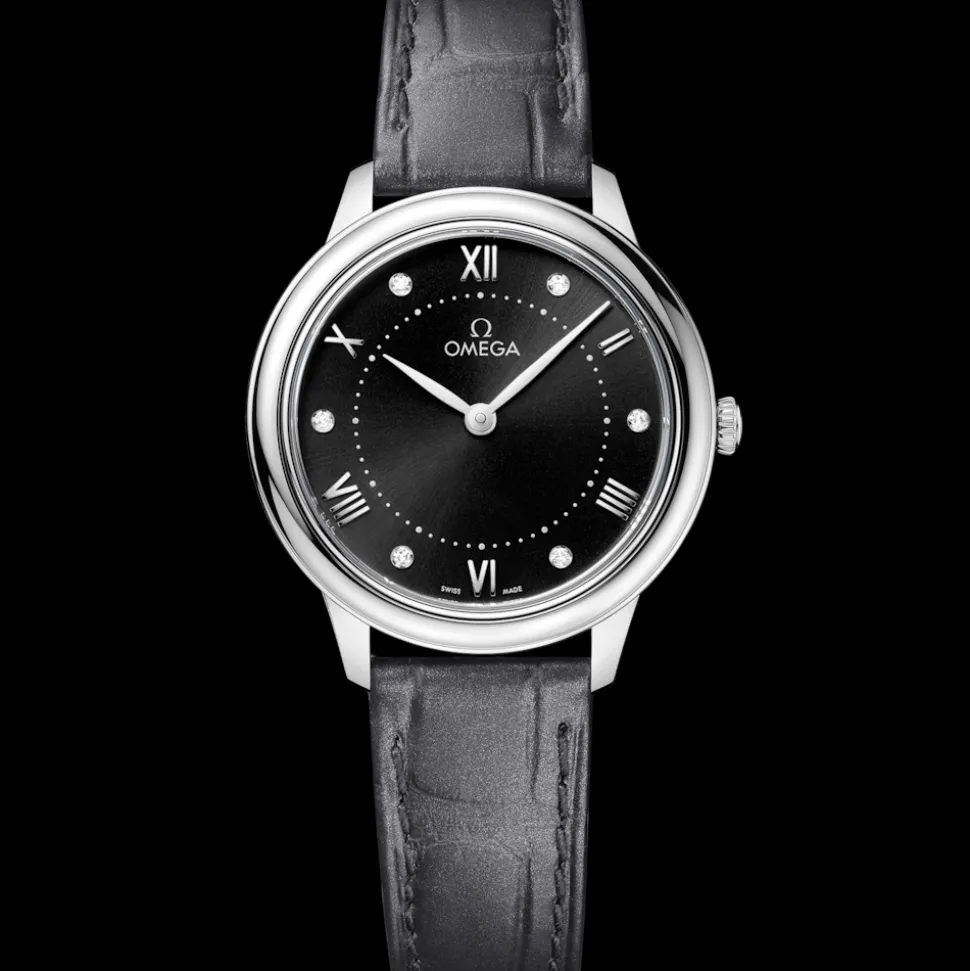 30 mm, steel on leather strap