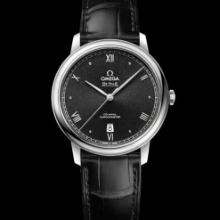 39.5 mm, steel on leather strap