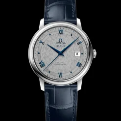 39.5 mm, steel on leather strap