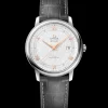 39.5 mm, steel on leather strap