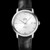 39.5 mm, steel on leather strap