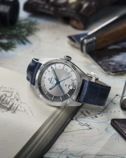 41 mm, steel on leather strap