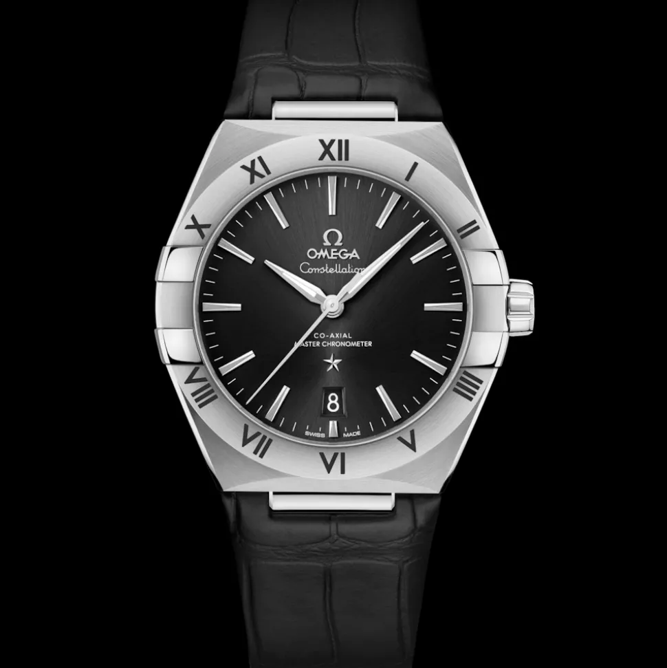 39 mm, steel on leather strap