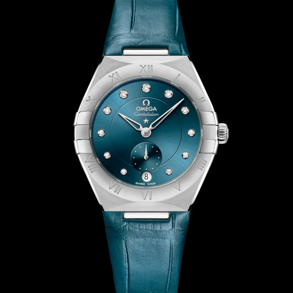 34 mm, steel on leather strap