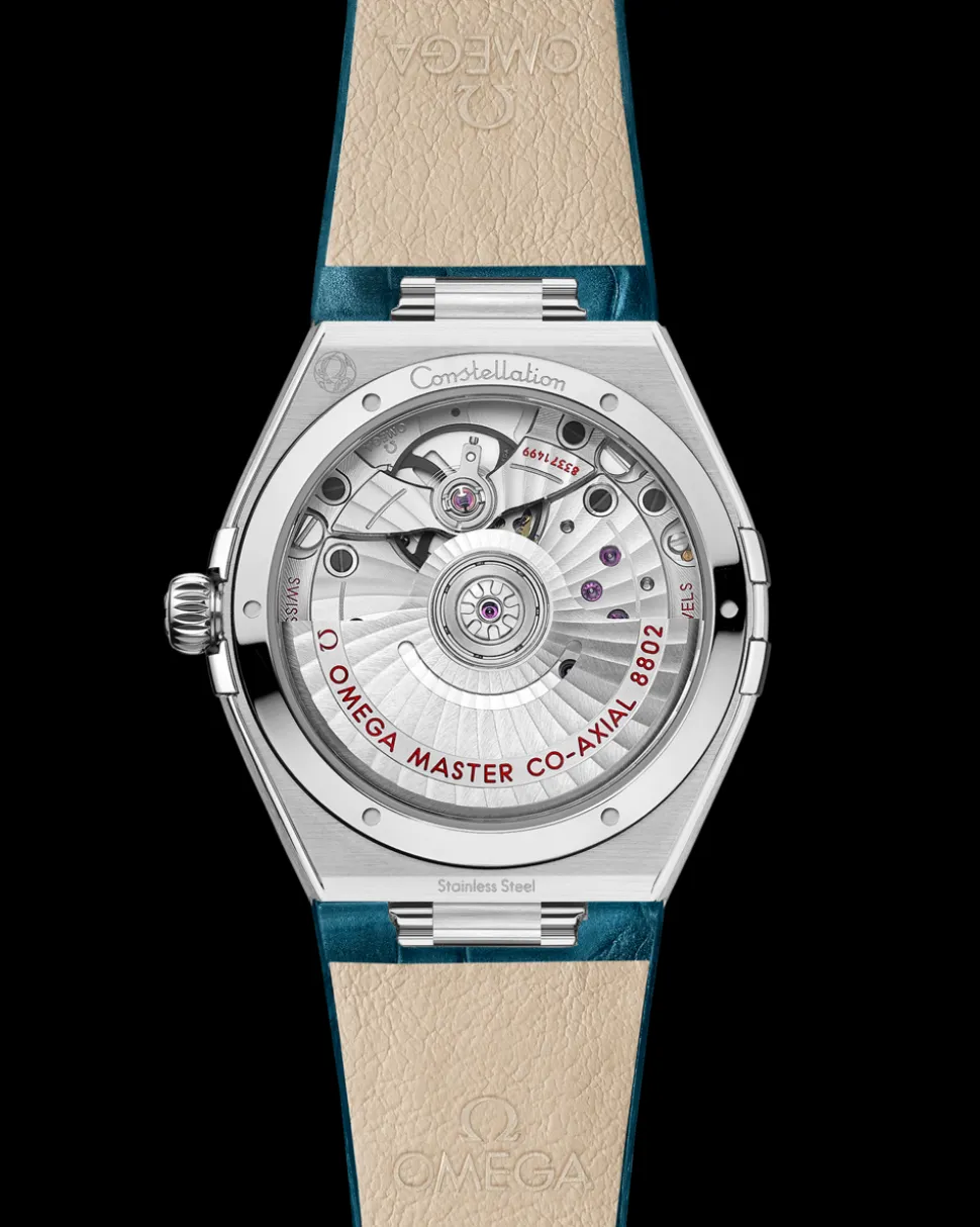 34 mm, steel on leather strap