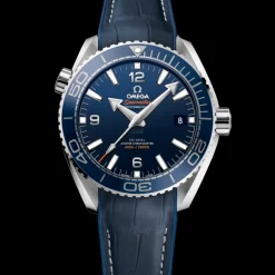43.5 mm, steel on leather strap with rubber lining