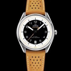 39.5 mm, steel on leather strap