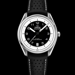 39.5 mm, steel on leather strap
